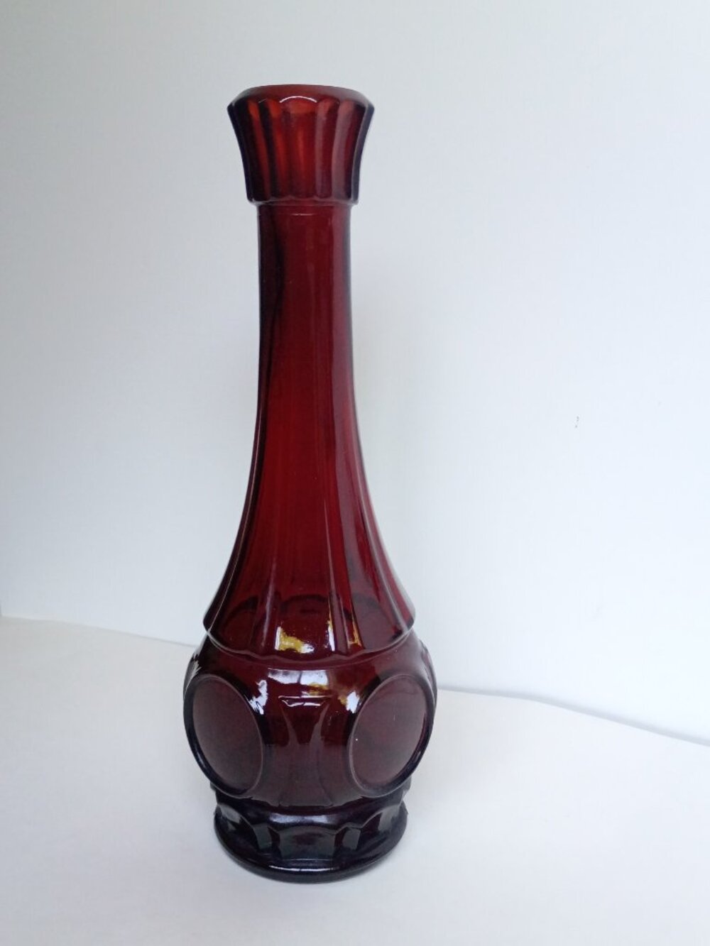 Vintage Wheaton Mid Century MCM Bullseye Ruby Red Glass Bud Vase Coin 9" EUC